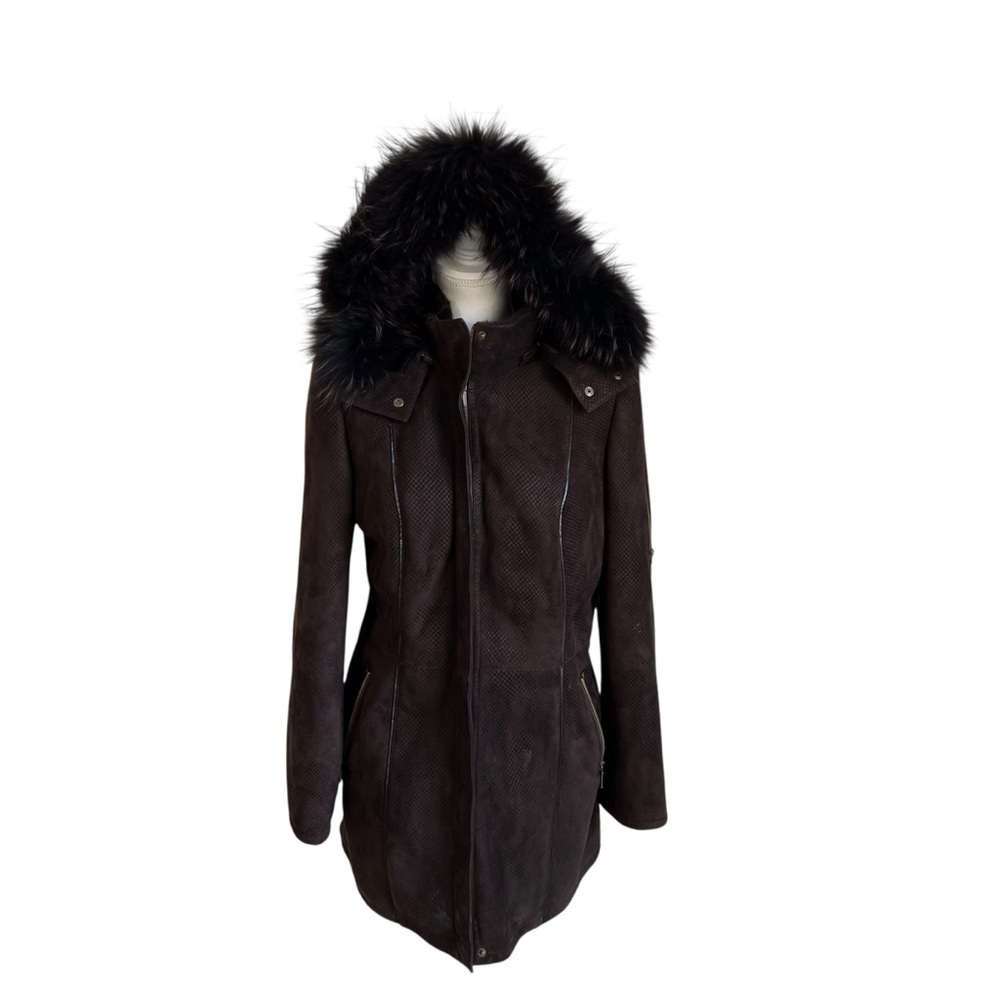Vintage Branco Pelle Women's Dark Brown Fur-Trim Shearling Coat